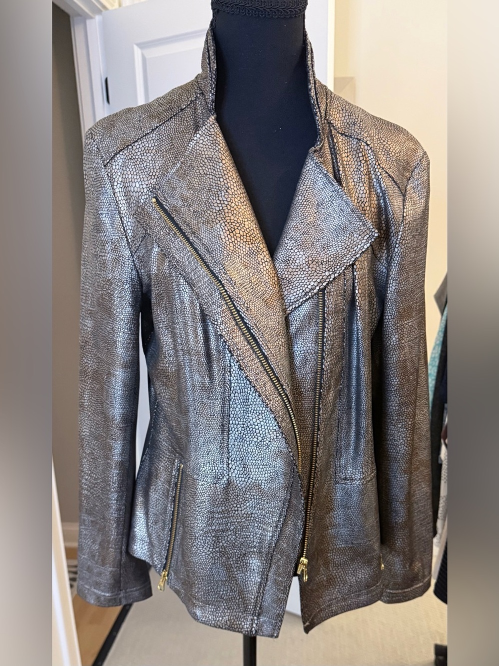 Clara Sun Woo Metallic Liquid Leather Jacket - Gold and Silver